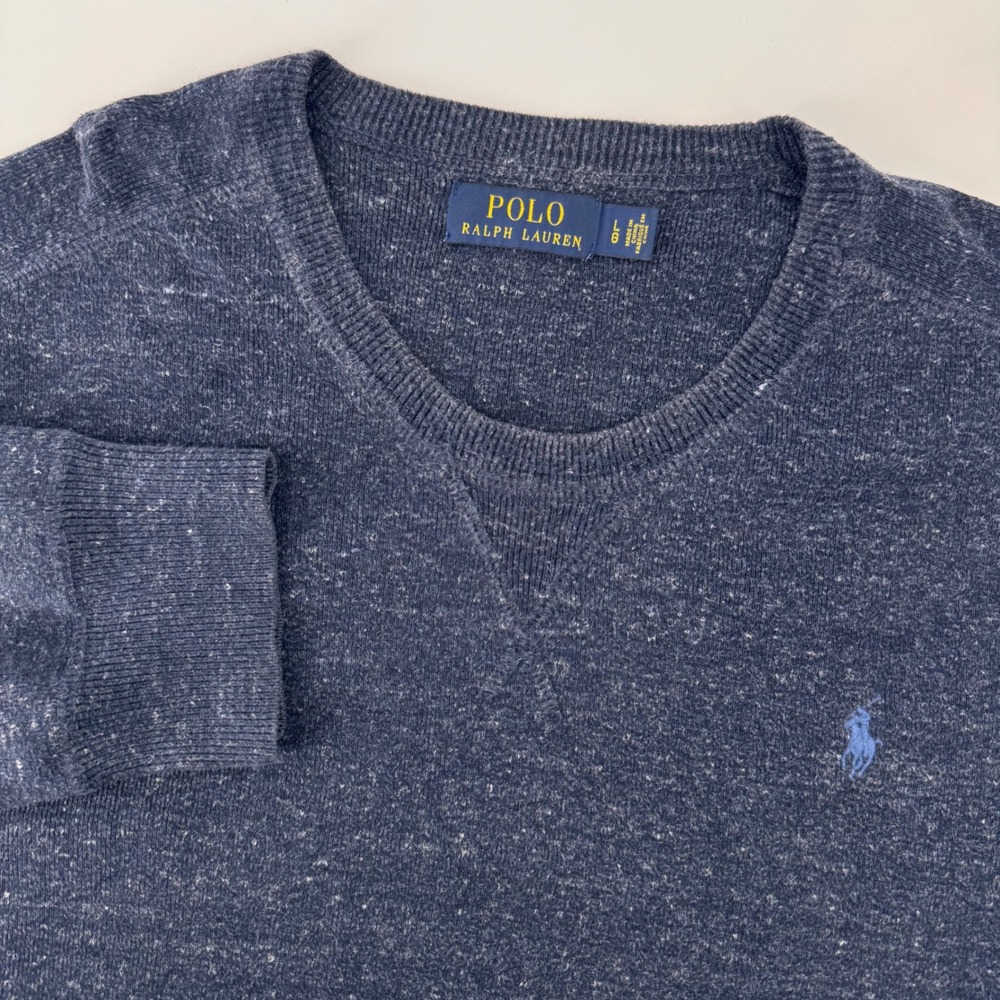 Polo Ralph Lauren Sweater Mens Large Navy Blue Marled Cotton Crew Neck Logo